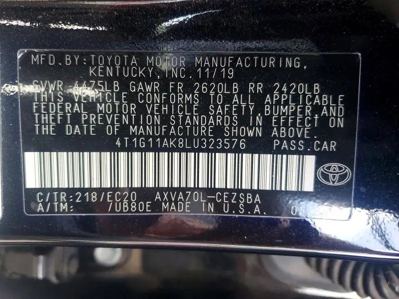 2020 TOYOTA CAMRY SE  