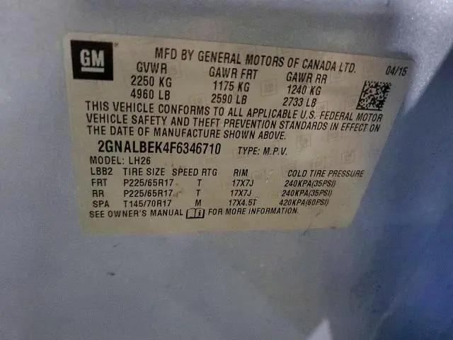 2015 CHEVROLET EQUINOX LT  