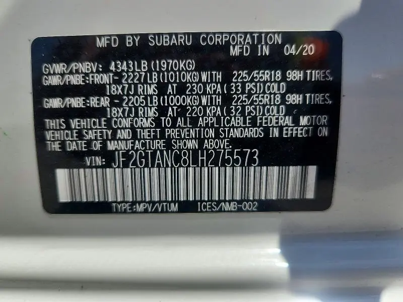 2020 SUBARU CROSSTREK LIMITED  
