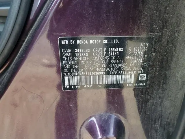 2016 HONDA FIT EX