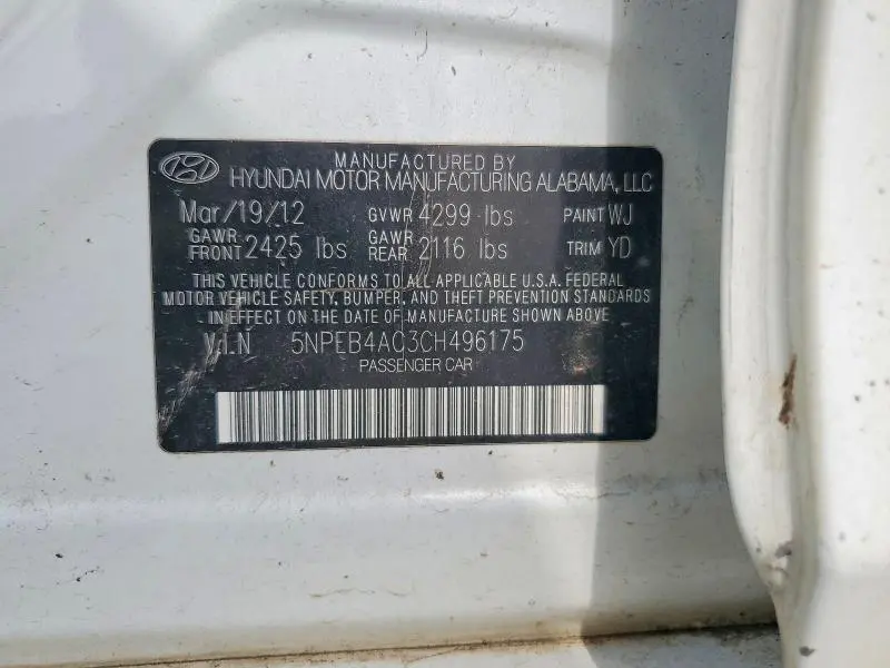 2012 HYUNDAI SONATA GLS  