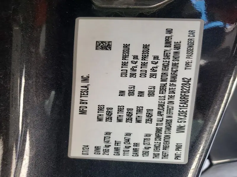 2024 TESLA MODEL 3   