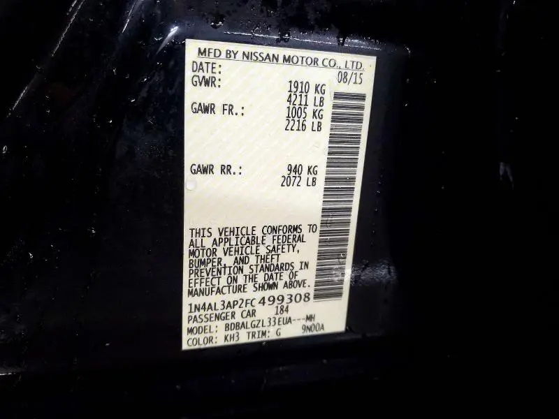 2015 NISSAN ALTIMA 2.5 S  