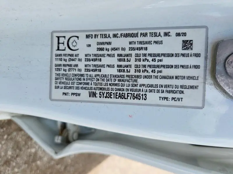 2020 TESLA MODEL 3   