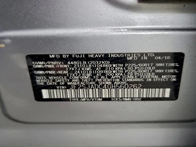 2016 SUBARU FORESTER 2.5I PREMIUM  