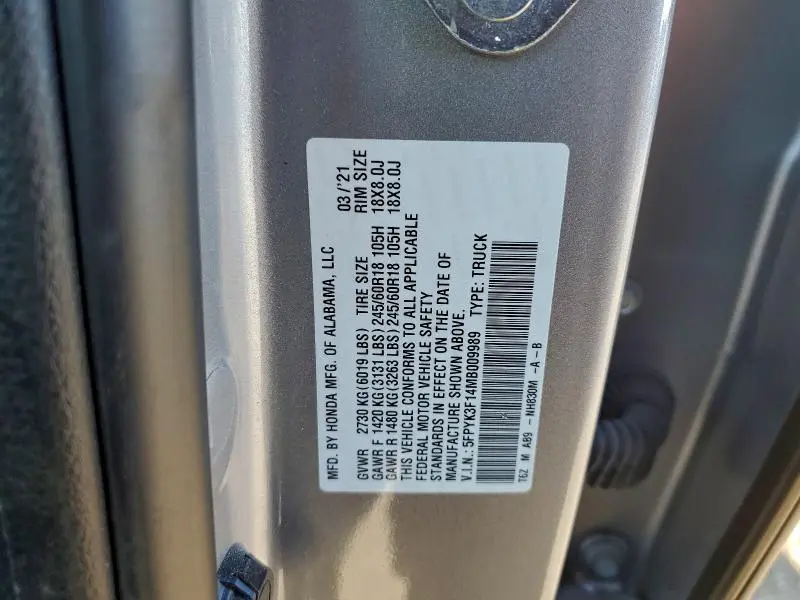 2021 HONDA RIDGELINE SPORT  