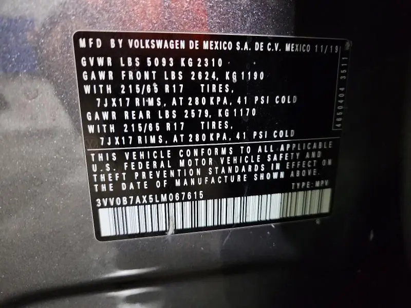 2020 VOLKSWAGEN TIGUAN S  