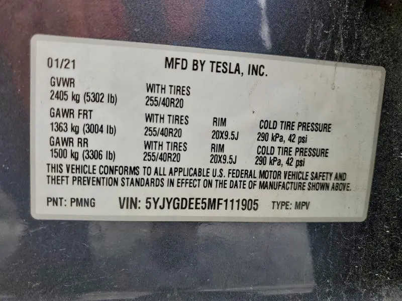 2021 TESLA MODEL Y   
