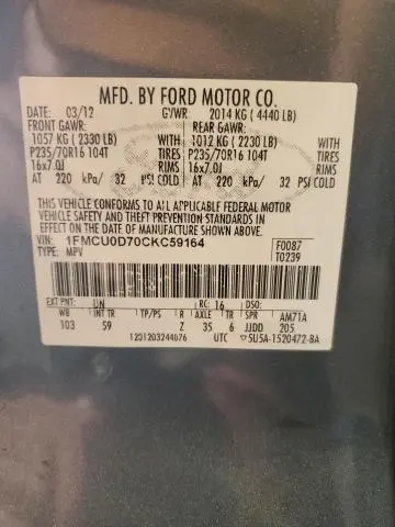 2012 FORD ESCAPE XLT  