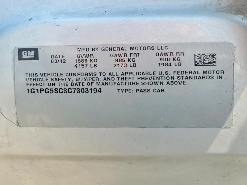 2012 CHEVROLET CRUZE LT  
