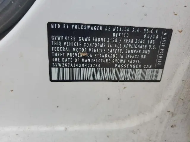 2016 VOLKSWAGEN JETTA S  
