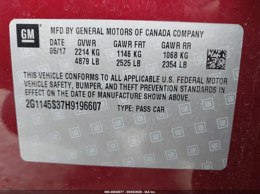 2017 CHEVROLET IMPALA 2LZ