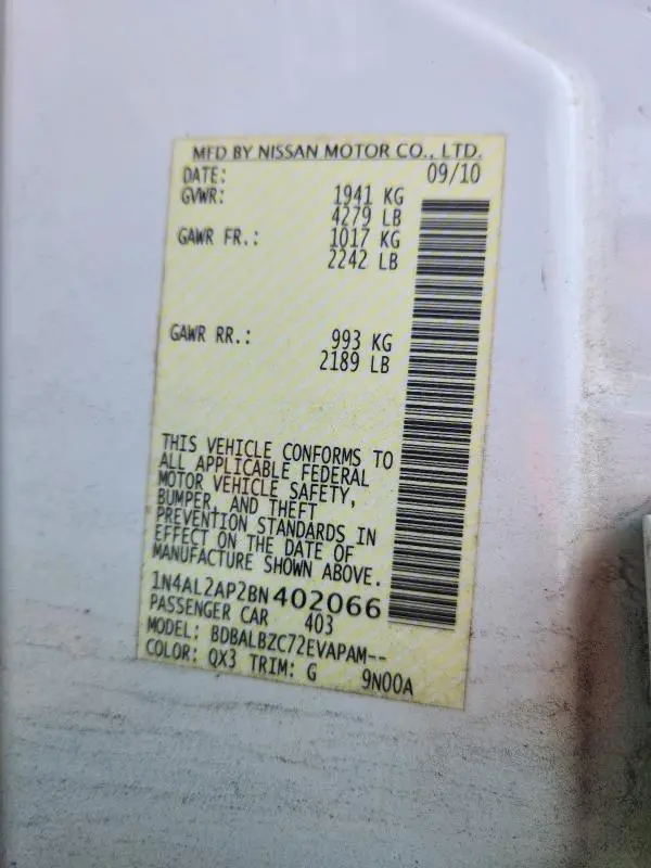 2011 NISSAN ALTIMA BASE  