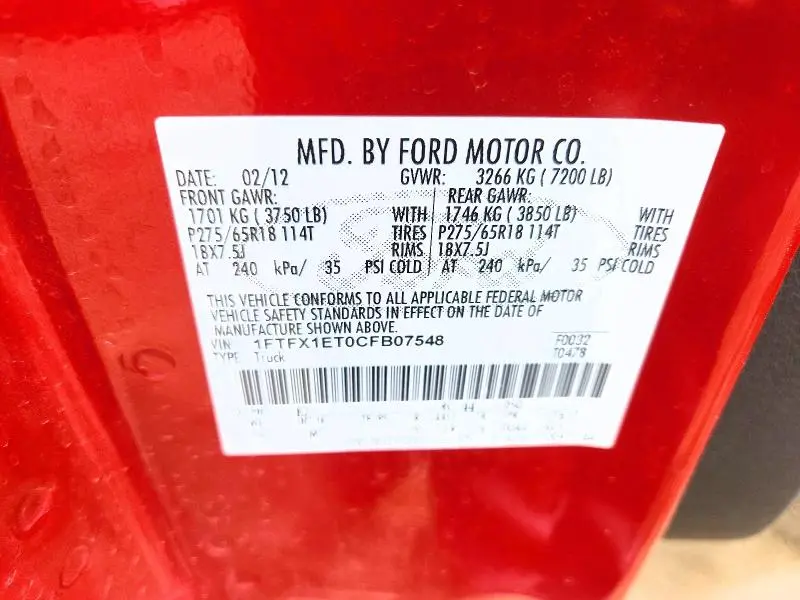2012 FORD F150 SUPER CAB  