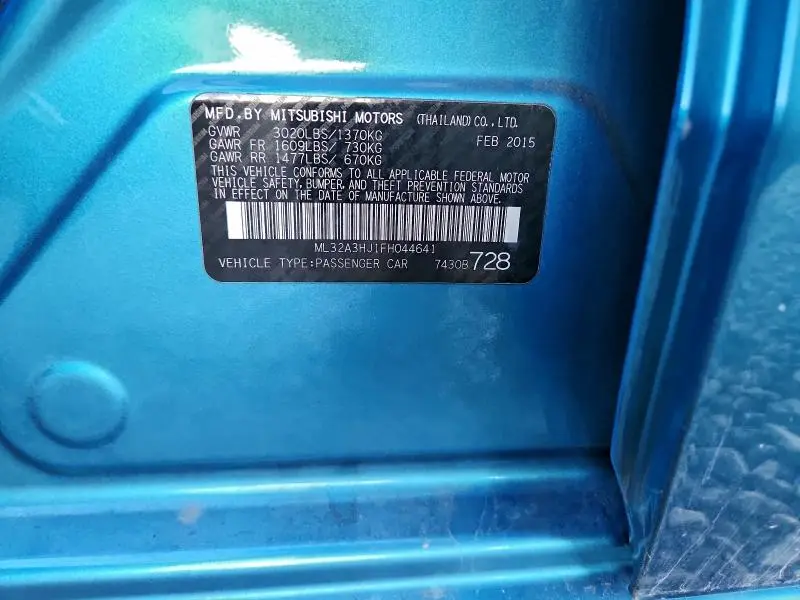 2015 MITSUBISHI MIRAGE DE  