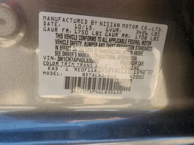 2016 NISSAN VERSA S  