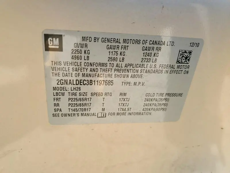 2011 CHEVROLET EQUINOX LT  