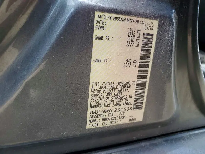 2016 NISSAN ALTIMA 2.5 S  