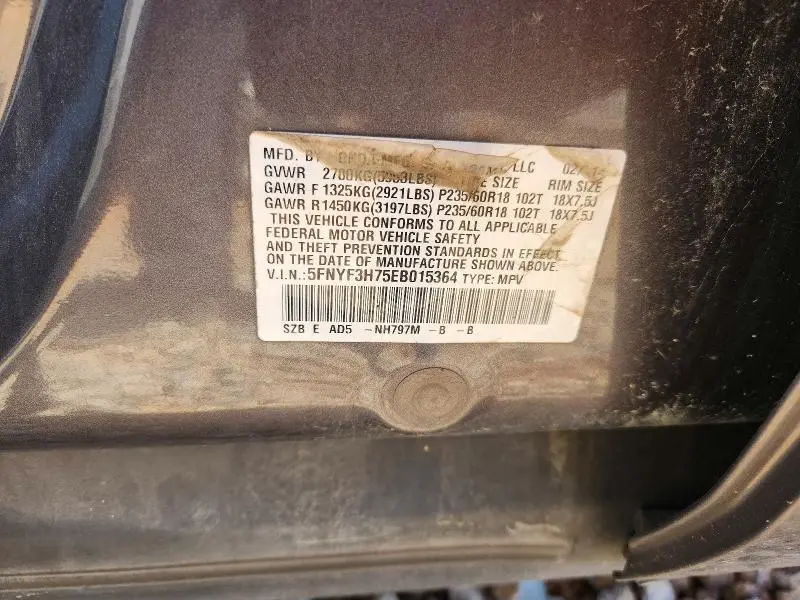 2014 HONDA PILOT EXLN  