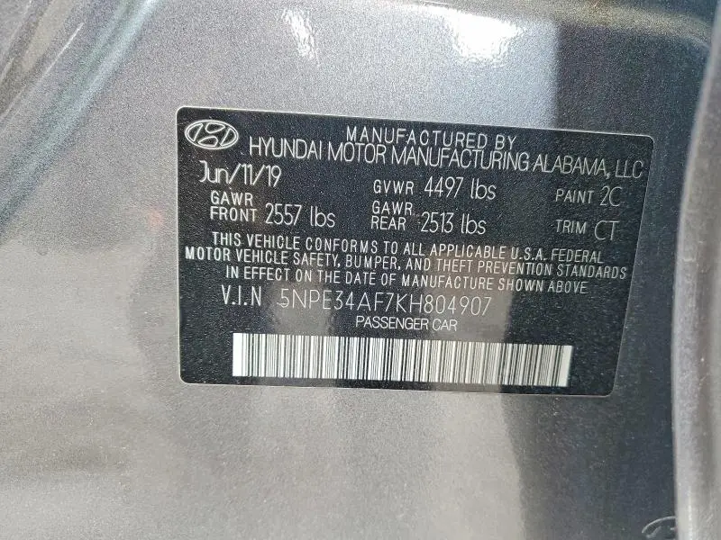 2019 HYUNDAI SONATA SEL  