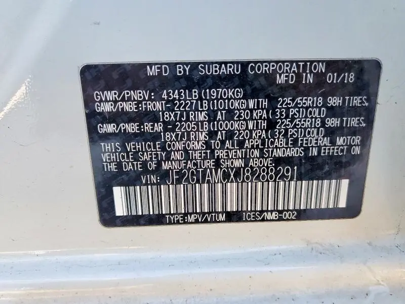 2018 SUBARU CROSSTREK LIMITED  