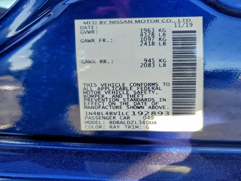 2020 NISSAN ALTIMA S  