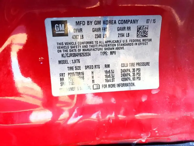 2015 CHEVROLET TRAX 1LT  