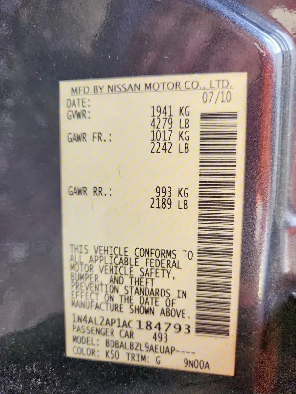 2010 NISSAN ALTIMA 2.5  