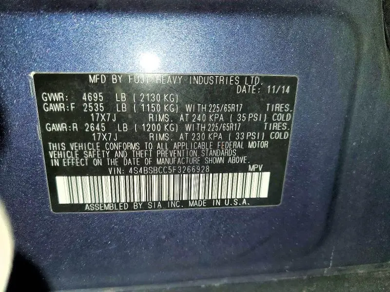 2015 SUBARU OUTBACK 2.5I PREMIUM  