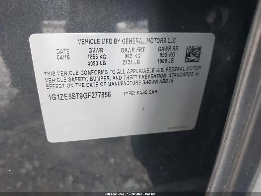 2016 CHEVROLET MALIBU 1LT