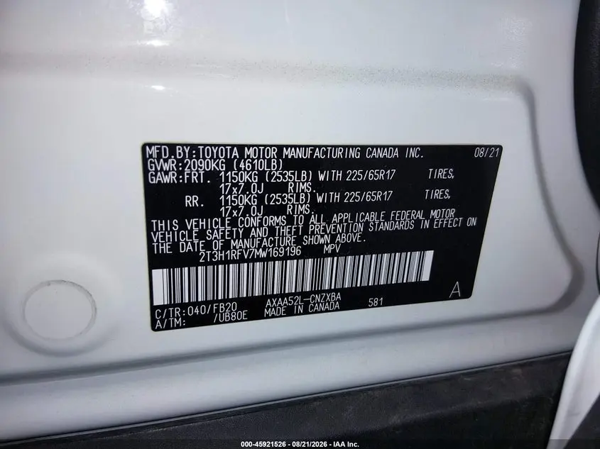 2021 TOYOTA RAV4 LE