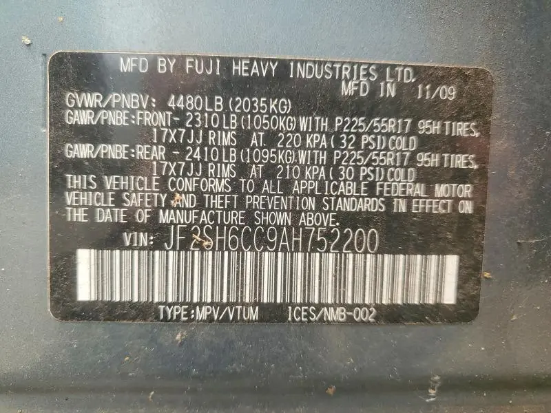 2010 SUBARU FORESTER 2.5X PREMIUM  