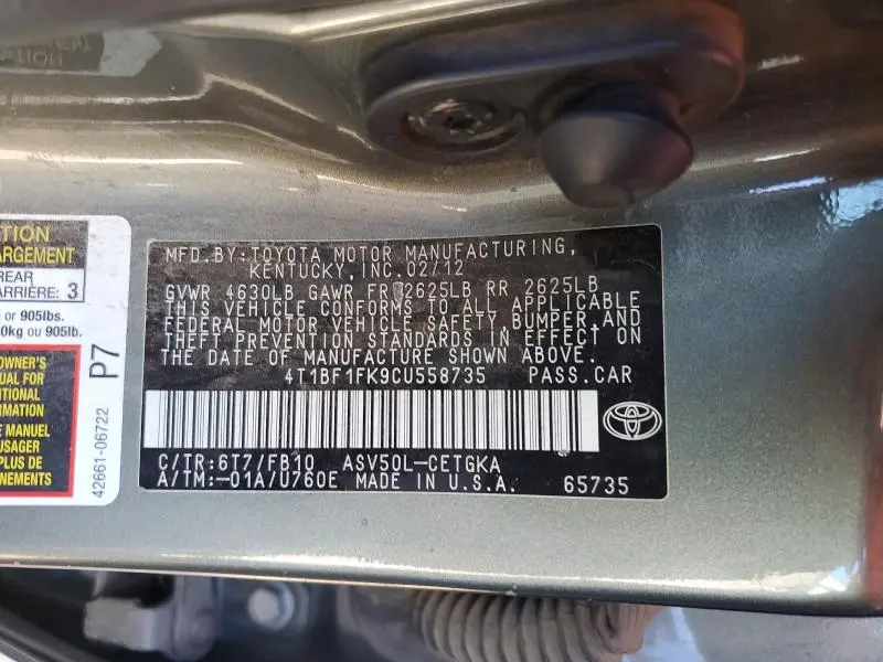 2012 TOYOTA CAMRY XLE  