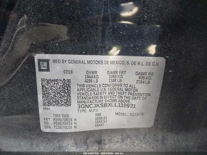 2020 CHEVROLET TRAX FWD LS