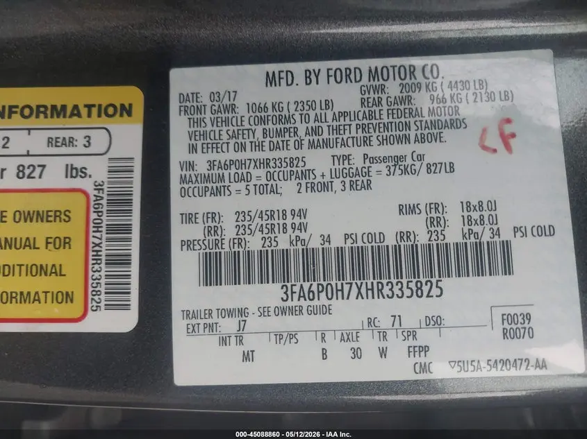2017 FORD FUSION SE