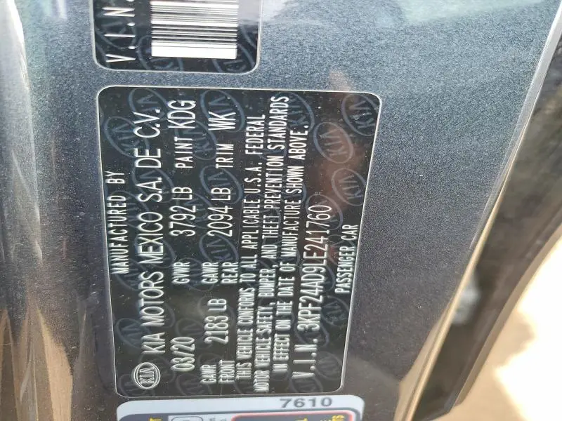 2020 KIA FORTE LXS  
