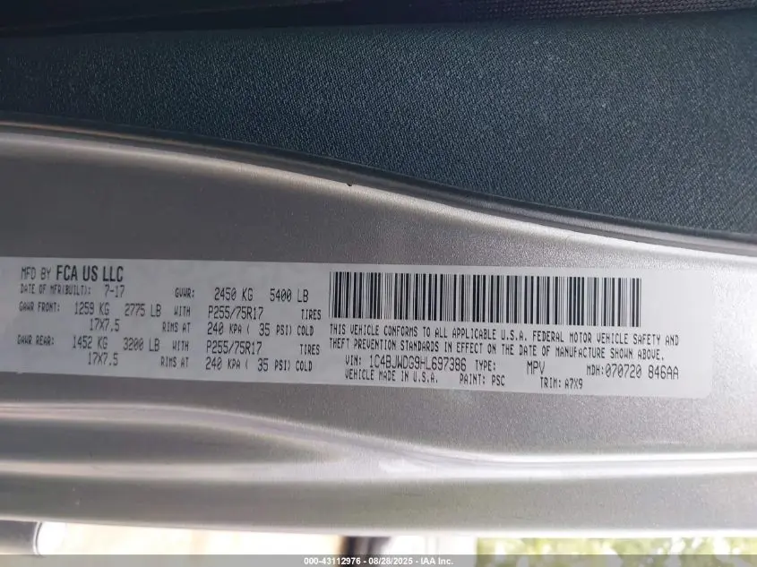 2017 JEEP WRANGLER UNLIMITED SPORT 4X4