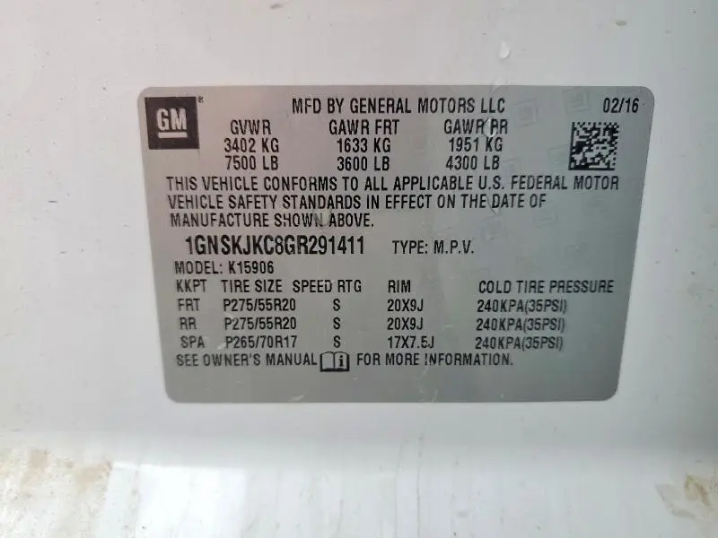 2016 CHEVROLET SUBURBAN K1500 LTZ  