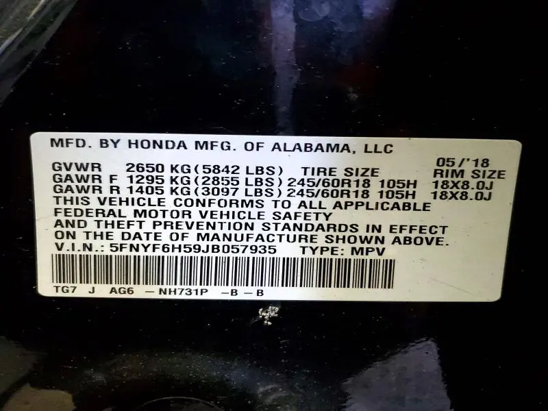 2018 HONDA PILOT EXL  