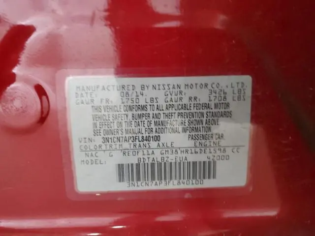 2015 NISSAN VERSA S  