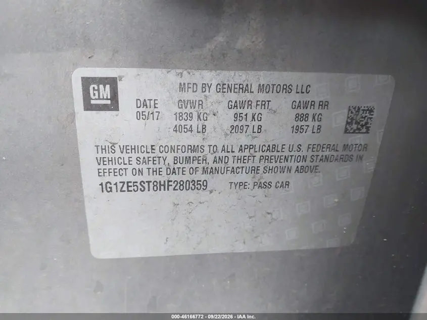 2017 CHEVROLET MALIBU 1LT