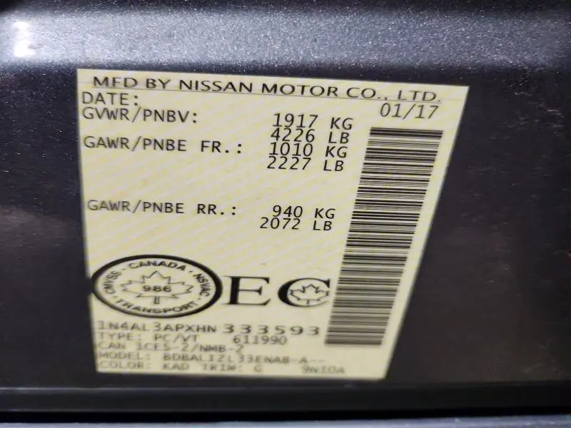 2017 NISSAN ALTIMA 2.5  