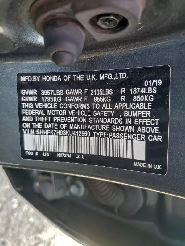 2019 HONDA CIVIC SPORT TOURING  