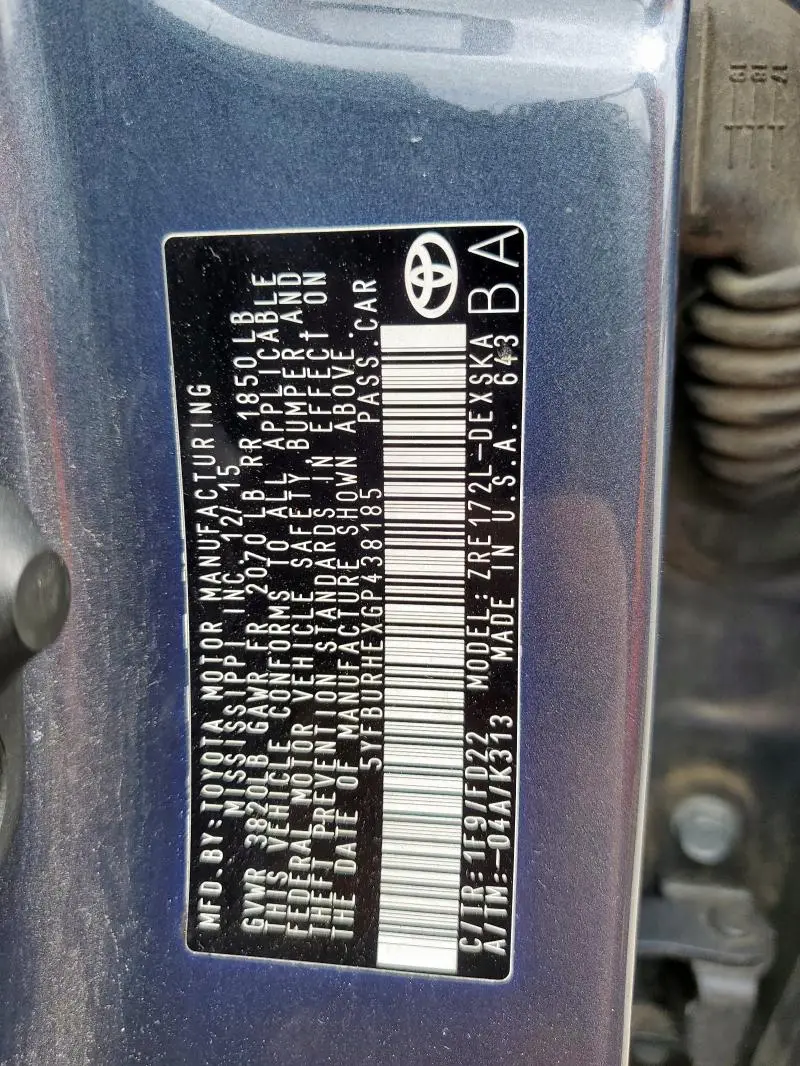 2016 TOYOTA COROLLA L  