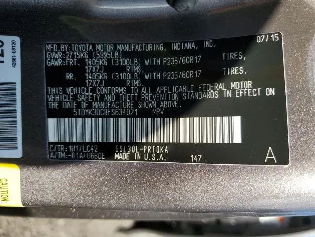 2015 TOYOTA SIENNA XLE  