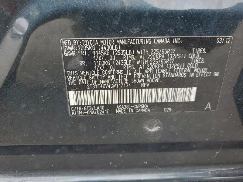 2012 TOYOTA RAV4 LIMITED  