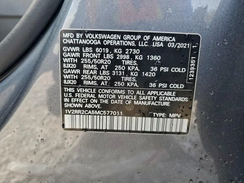 2021 VOLKSWAGEN ATLAS SE  