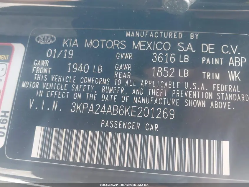 2019 KIA RIO S