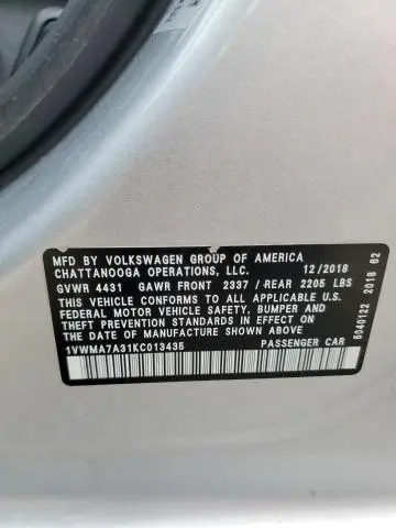 2019 VOLKSWAGEN PASSAT SE R-LINE  