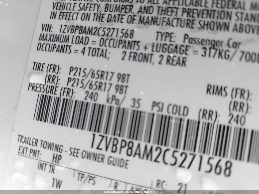 2012 FORD MUSTANG V6